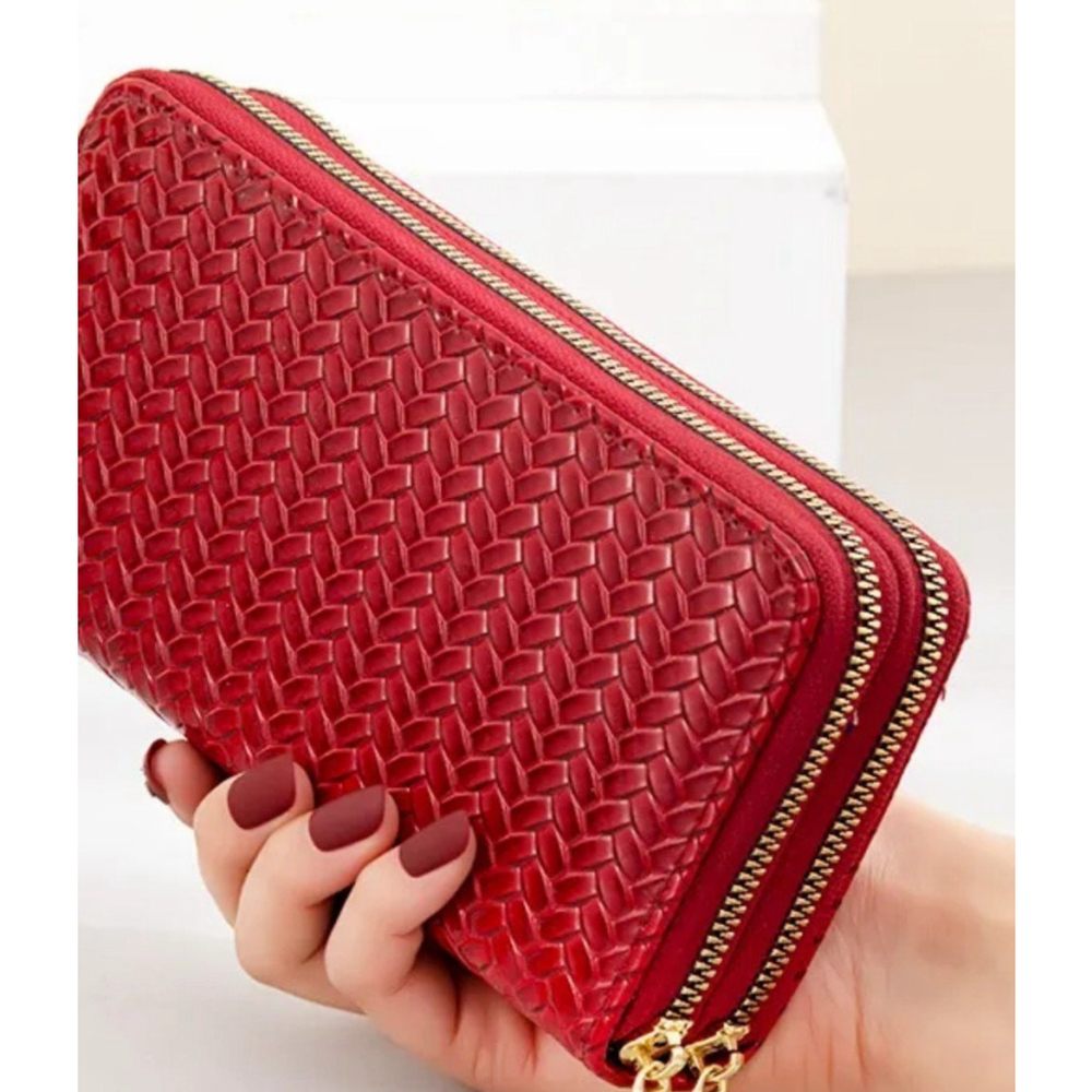Braided Pattern Glossy Wallet In Red - Picture 3 of 6